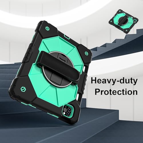 Housse iPad Air 5 antichoc avec support réglable et dragonne rotative pour tablette 10.9 pouces