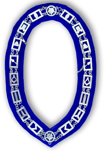 Generic Masonic Regalia Blue Lodge Chain Collar Silver Plated Blue Backing