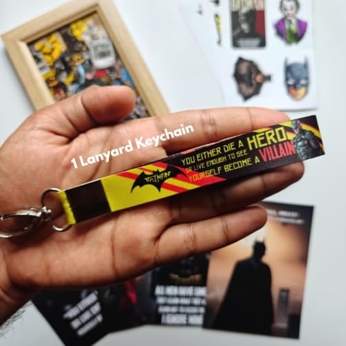 Image of TenorArts Batman Gift Box Merchandise for Fans - 5x7 Inches Laminated Photo Frame,1 Keychain, 1 Badge, 4 4x6 inches Posters, 7 Multi sized Stickers - 5 items in 1 Box | Perfect for Gifting Fans