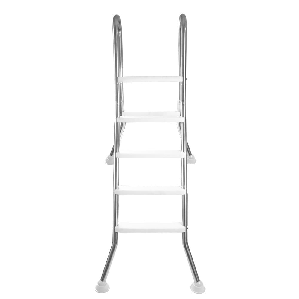 Poolleiter für teilversenkte & teileingelassene Becken mit Plattform, V2A Edelstahl, 4+1 Anti-Rutsch-Stufen, bis 125 cm Beckentiefe, Halbhochbecken