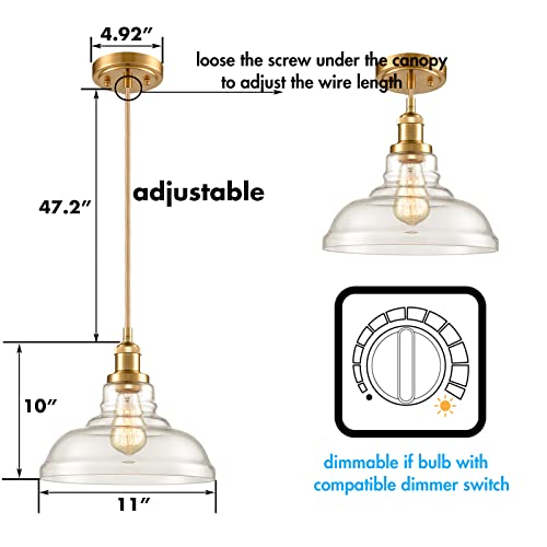 CLAXY Modern Gold Pendant Light Classic Glass Dome Kitchen Hanging Light Fixture-3 Pack - Image 6