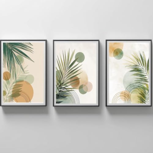 Tableau décoration murale salon et chambre triptyque boho abstrait vert sauge moderne