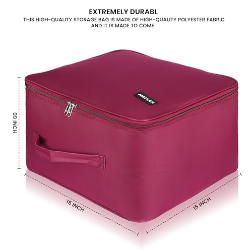 Image of M MEDLER Adex Nylon Wardrobe Organizer Bag | Moisture-Proof Clothes Storage Box & Saree Cover with Zipper & Handle | Square (Red, 38x38x24 cm) - PACK OF 4