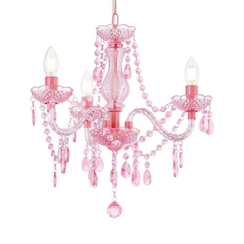 GyroVu Kronleuchter f&uuml;r das Wohnzimmer, 3 Licht Mini Acryl Pendelleuchte mit Verstellbarer Kette, Rosa Deckenleuchte f&uuml;r Esszimmer, Wohnzimmer, Schlafzimmer
