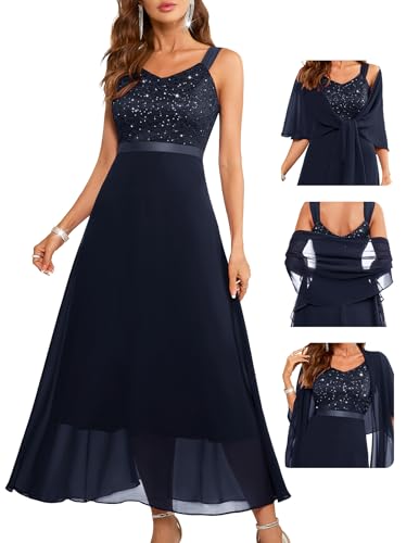 Image of BeryLove Summer Formal Wedding Guest Prom Dresses Sequin Cocktail Evening Lace Elegant Mother of The Bride Dress