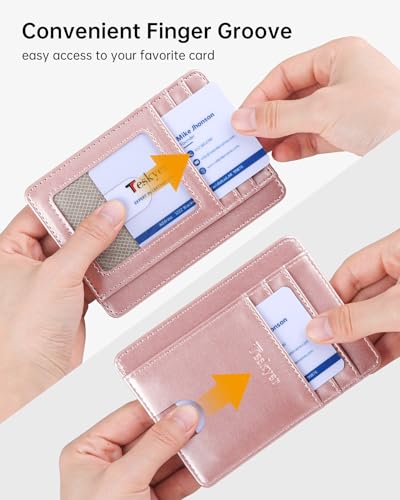 Image of Teskyer Slim Minimalist Wallet for Men, RFID Front Pocket Card Holder | Ultra Slim Front Pocket Design, 8 Card Slots, RFID Protection, Smooth Faux Leather for Everyday Carry