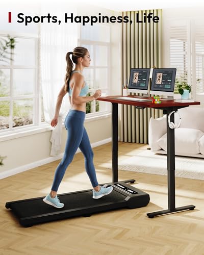 Image of SANODESK Electric Standing Desk 55 x 28 Inches Whole-Piece Desktop Height Adjustable Stand Up Desk w /6-Button Controller Ergonomic Computer Desk for Home Office, Black Frame + Mahogany Tabletop