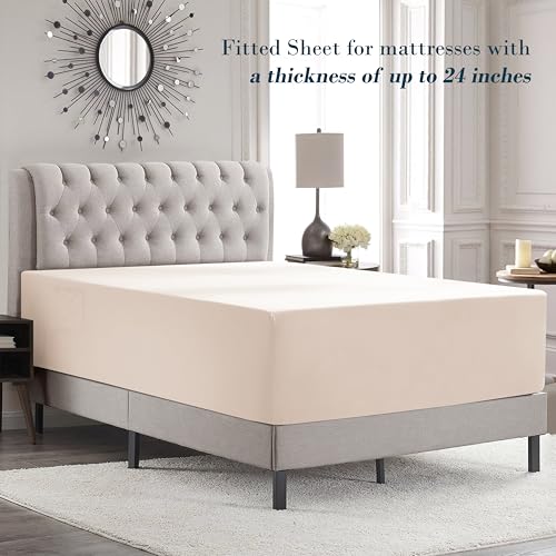 Image of Mocassi Luxury 4-Piece Sheet Set, Ultra Soft 1800 Premium Hotel Quality Microfiber Sheet Set, Fits Mattresses Up to 18 to 24 Inches Extra Deep Pocket - Breathable and Secure Fit, Twin XL, Cream