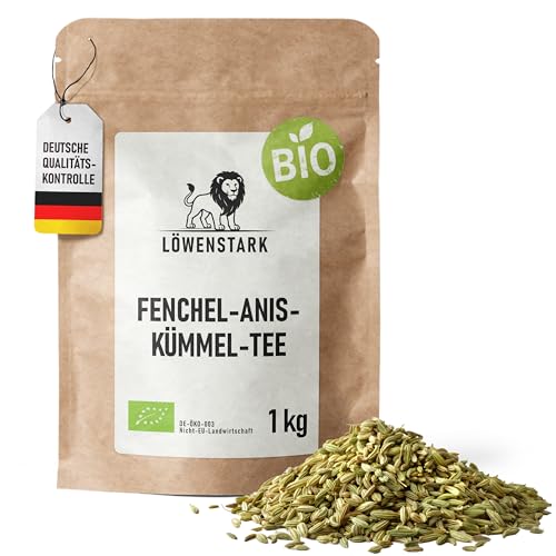 Löwenstark Fenchel-Anis-Kümmel-Tee BIO 1 kg - Mild-süßlicher Fenchel Anis & Kümmel Bio Kräutertee. Veganer Stilltee. Loser Tee ideal für jede Tageszeit