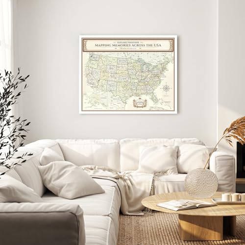 Image of DECORARTS - Large Push Pin Travel Map USA, US Maps for Wall, Colorful United States Pin Board Canvas Wall Art, Giclee Print, Handcrafted in USA, 35x28''