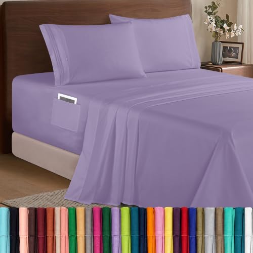 Image of Elegant Comfort Luxury 1500 Premium Hotel Quality Microfiber 4-Piece Sheet Set - Soft, All Around Elastic 18-24 Inches Deep Fitted Sheet - Extra Deep Pocket Sheets, California King, Lavender