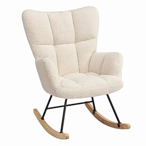 HaiYiZuhause Schaukelstuhl, Moderner Sessel mit hoher Rückenlehne, Weicher Relaxstuhl & Stillsessel für Wohnzimmer, Schlafzimmer, Babyzimmer & Leseraum, Schaukelstuhl für Innen (Beige)