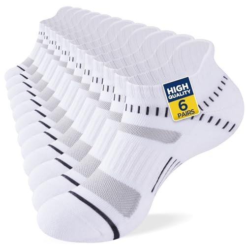Niofind Calcetines Hombre Deporte 6 Pares, Cortos Amortiguados Unisex, Algodón Transpirable Secado Rápido, Running Caminar Senderismo,Blanco