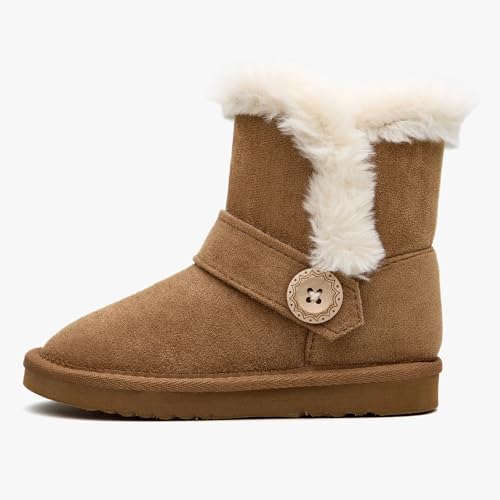 BlueKnot Girls Winter Cold Weather Wood Button Warm Shearling Lightweight Comfort Boots2