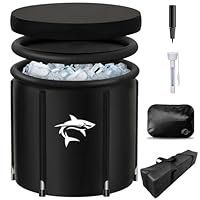 Lambluefly Eisbaden Tonne mit Kühlsystem (80 cm Ø) XL, Eistonne Eisbaden mit 8 Edelstahlstangen, Sporttasche/Thermometer/Hitzeschild/Staubabdeckung - Komplettset, Eisfass Eisbaden für Kryotherapie