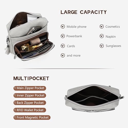 PU Leather Crossbody Purses for Women, Medium Crossbody Bag Bags for Women Soft Leather Shoulder Handbags Trendy Travel Purse Built in Wallet with Adjustable Strap Grey3