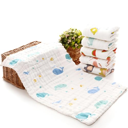 Image of Pack of 3 large Muslin Burp Cloths for Baby | 6 Layer Soft Cotton Burping Cloth for NewBorn | Muslin Napkins for New Born Baby | Wash Cloth Napkins for Kids | Face Towel for Kids 25*40cm (Multiprint)