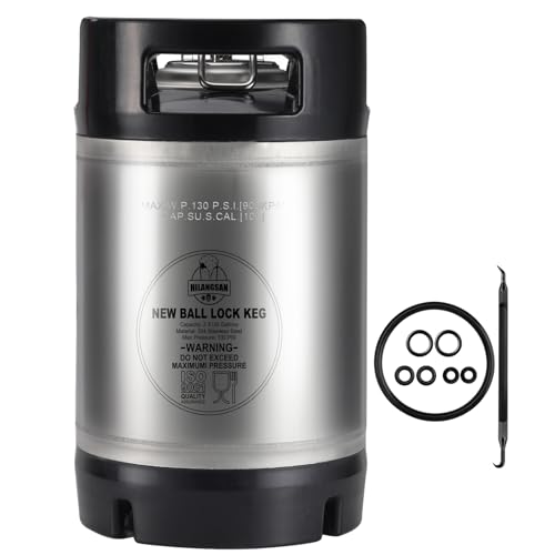Hilangsan New 2.5 Gallon Keg Cornelius Keg, Stainless Steel Ball Lock Keg Beer Keg with Dual Rubber...