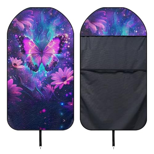 Image of Purple Butterfly Car Seat Cover Protector Front Seats Only Universal Fit High Back Seat Covers for Cars Easy to Install Waterproof Soft Auto Seat Covers Anti-Slip