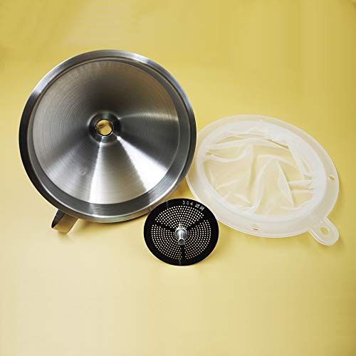 304 Stainless Steel Kitchen Funnel set of 3 with Filter Strainer and Mesh Wide Mouth Wine Funnel Filter Transferring LiquidDry Powder Ingredients funnel 5filter 120mesh