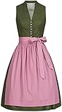 Wenger Austrian Style Dirndl kurz Damen - 2 teilig inkl. Kleid und Dirndl Schürze im Landhausstil, Rocklänge 65cm - Moderne Tracht, Dirndl Set Zita Oliv Gr. 38