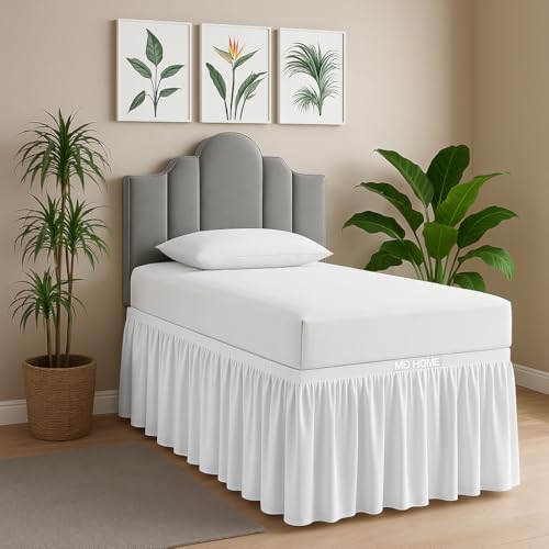 Ruffled Twin XL Dorm Bed Skirt, 100% Microfiber, White, Extra Long 36-Inch Drop, Tailored for College Dorm Beds, Wrinkle-Resistant, Soft & Durable Dust Ruffle, Twin Extra Long Size Skirt