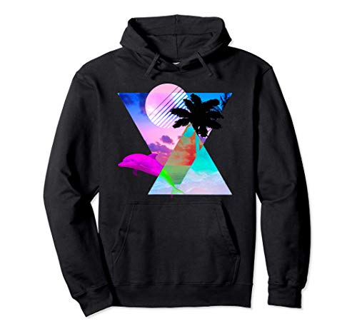 催眠術の80年代の日没の上の蒸気波イルカ パーカー