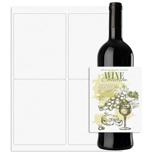 Mr-Label Printable White Shimmer Paper Wine Bottle Labels 4" x 5" - Large White Metallic Paper Self Adhesive Labels - Laser Printing (White Shimmer, 10 Sheets Total 40 Labels)