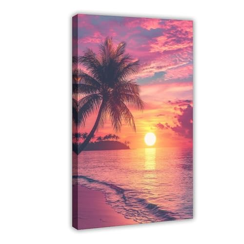 Tropical Beach Sunset Wall Art – Palm Trees And Golden