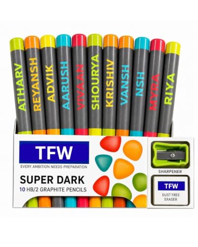 Image of Name Pencils - Set of 10 | Premium graphite pencils with smooth writing with Free Eraser & Sharpener, Custom Name Engraved HB Pencils for School, Writing, Birthday Gifts & Return Gifts, BOX 1