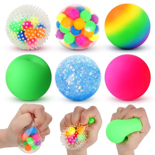 6 Set Squishy Sensory Stress Squeezing Balls forAdults: Best Calming Tool to Relieve Anxiety, Vent Mood and Improve Focus, Easter Basket Stuffers for Kids, Goodie Bag Stuffers