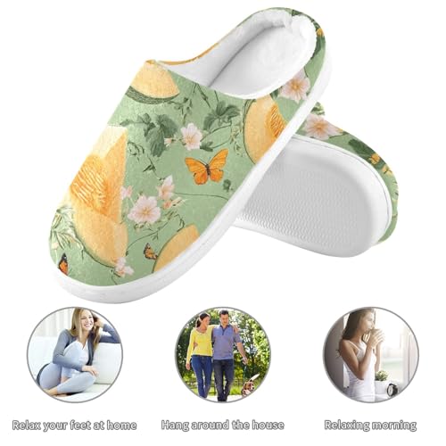 JUNZAN Beauty Cantaloupe Fruit Green Women Home Cotton Slippers Closed Toe Memory Foam Foam Slippers for Travel Birthday Presents 6-73
