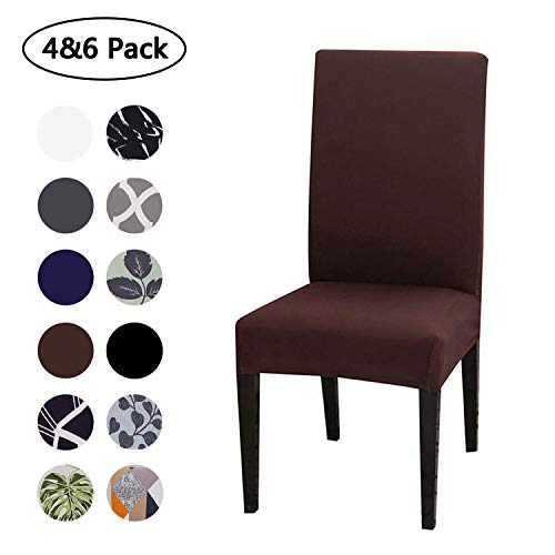 FUMEI Fundas de Sillas de Comedor, Elasticas y Lavables para Proteger Silla Modern Bouquet de la Boda, Hotel, Decor Restaurante (Marrón, Pack de 6)