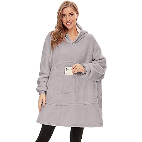 Lushforest Blanket Hoodie,Wearable Blanket with Two Pockets,Super Soft Warm Flannel Blanket One Size Fits All Cover