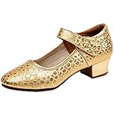 Wizeny Zapatos de Baile Latino Mujer Tacón 3.5 cm Zapatos de Baile Estándar Salsa Bailarina Bachata Principiantes Práctica Cómodo Antideslizante,Oro,35 EU
