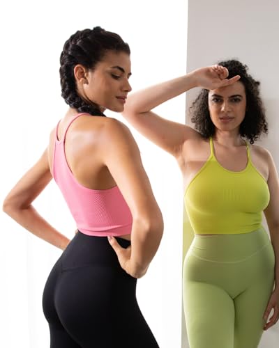 Image of Sunzel Ribbed Crop Tank Top for Women Seamless Racerback Camisole | Buttery Soft Nylon Spandex, Opaque No See Through, Stays in Place, Unpadded, Slim Fit, No Shrink, Yoga Workout Gym Casual