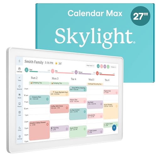 Skylight Calendar Max: 27-Inch Smart Digital Calendar & Chore Chart, Family Organizer with Interactive Touchscreen Display – Wall Mountable in Portrait or Landscape, Classic White Frame