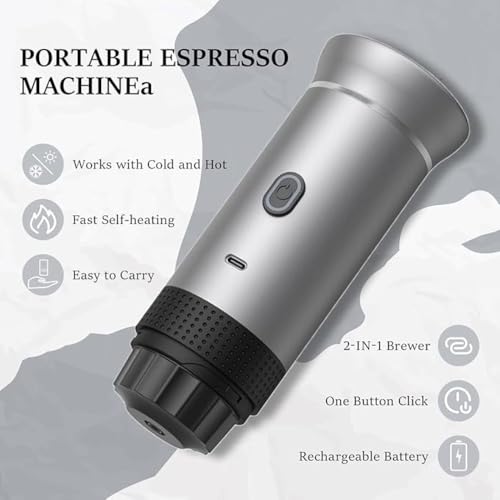 Image of VeeDee 2026 Portable Electric Espresso Machine with Display - Self-Heating Travel Coffee Maker - 2-in-1 Compatible with Ground Coffee & NS Capsules - Ideal for Car, Camping, RV, Hiking & Office
