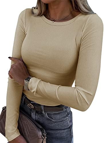 Roselux Womens Long Sleeve Stretch Crewneck Ribbed T-Shirt Fitted...