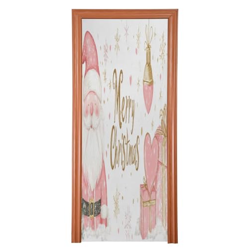 J JOYSAY Christmas Pink Snowflake Santa Door Decorations Door Cover Door Christmas Decorations Christmas Party Decorations Sign for Christmas Party Favor,35x79 in