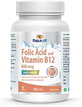 MapleLife Nutrition® - Folic Acid and Vitamin B12 – Prevents Birth Defects – Energy Boost - 600 mcg 90 Tablets Servings - Made in Canada