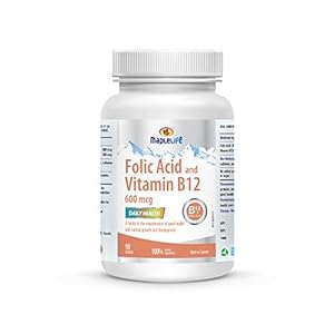 MapleLife Nutrition® – Folic Acid and Vitamin B12 – Prevents Birth Defects – Energy Boost – 600 mcg 90 Tablets Servings – Made in Canada