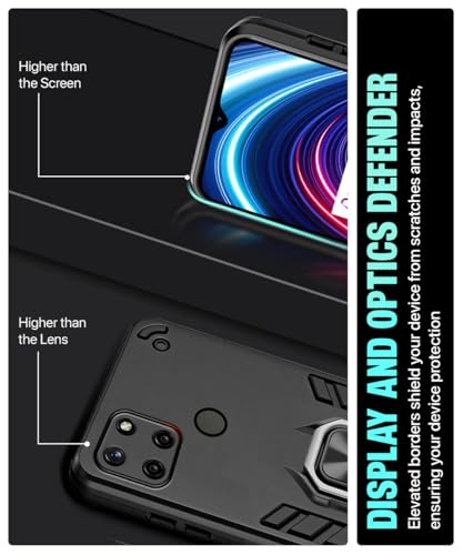 Image of WOW IMAGINE Tough Armor Bumper Back Case Cover for Real me C25Y | C21 | C21Y | Ring Holder & Kickstand in-Built | Excellent 360 Degree Protection (Carbon Black)