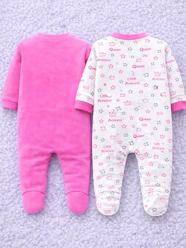 Image of Kidbee Baby Cotton Romper Pack of 2 | 100% Soft Cotton Hosiery | Front Open Snap Buttons | Full Sleeve Footed Sleepsuit | Newborn Baby Clothing Set