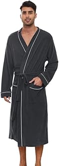 U2SKIIN Mens Bathrobes 100% Cotton Terry Cloth Robe, Soft Lightweight Long Spa Bathrobe for Men