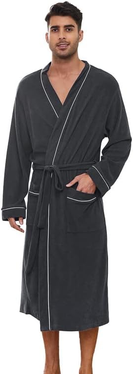 U2SKIIN Mens Terry Cloth Bathrobe, 100% Cotton Soft Robe for Men, Long Spa Skin-friendly Mens Robe