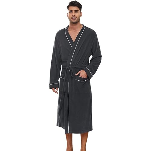 U2SKIIN Mens Bathrobes 100% Cotton Terry Cloth Robe, Soft Lightweight Long Spa Bathrobe for Men