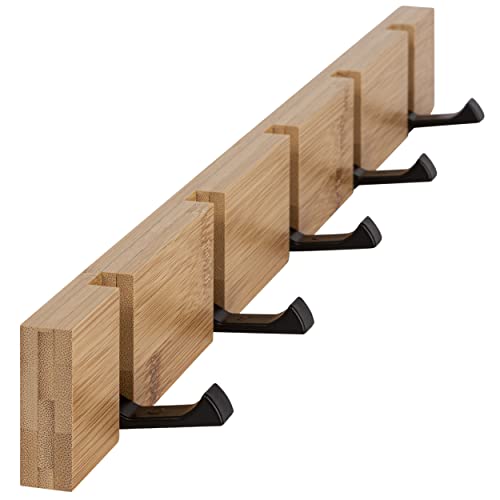 ONVAYA® Garderobenhaken | Bambus | Wandgarderobe in modernem Design | Garderobenleiste aus Bambus-Holz | Kleiderhaken ausklappbar | Hakenleiste | Garderobenleiste