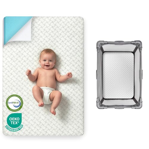 Image of PanKers Pack and Play Mattress 38 inchx26 inch - Dual Sided Memory Foam Pack N Play Mattress Pad with Breathable Removable Cover, Non-Slip Bottom, Firm & Plush Support for Baby