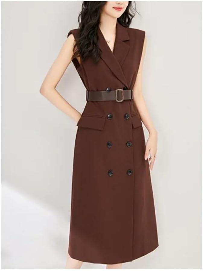 Womens Suit Dress Sleeveless Waist Commute Office Lady Long Spring Summer